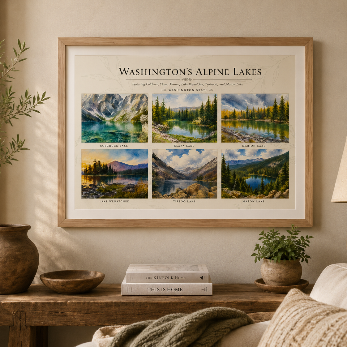 Pacific Northwest watercolor wall art inspired by Washington alpine lakes