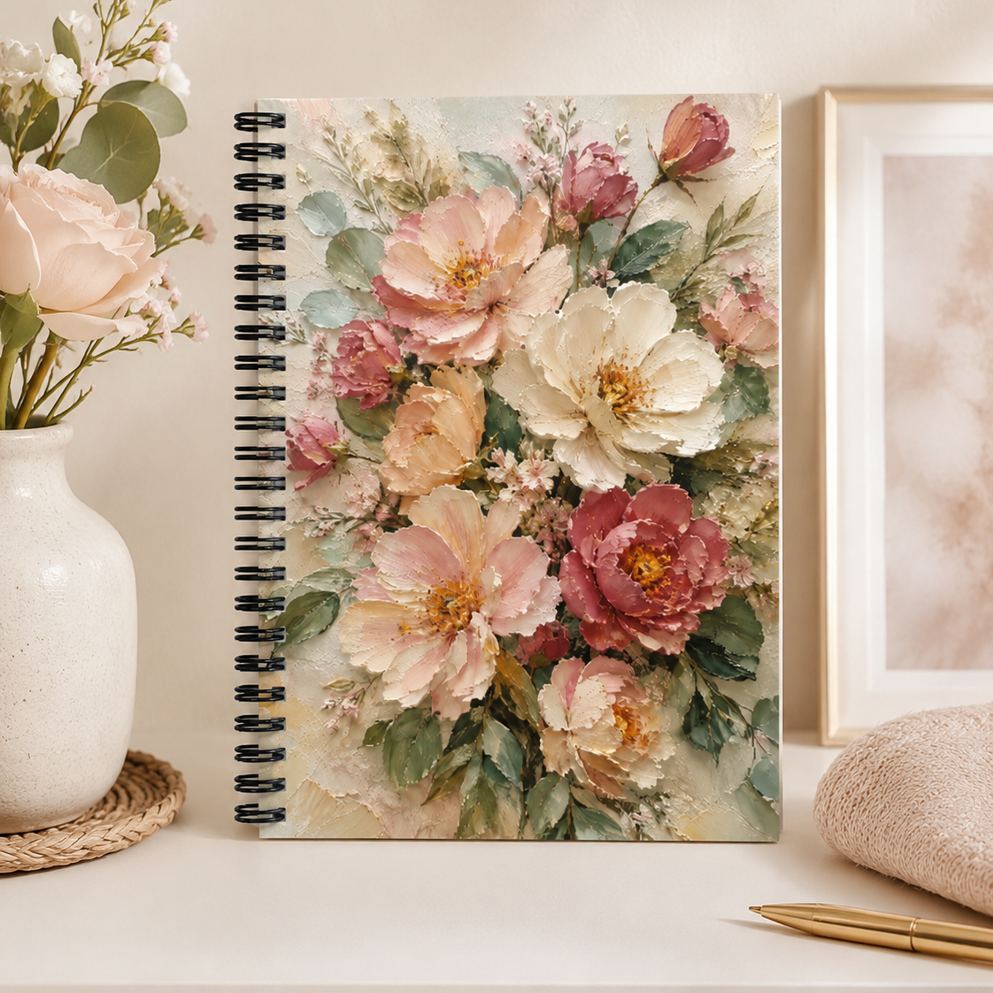 3D-Effect Floral Spiral Notebook with artistic floral cover