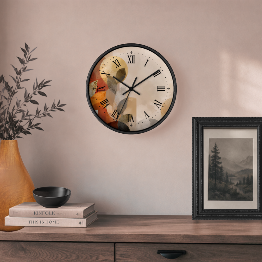 Abstract Geometric Wall Clock – Warm Neutral Roman Numeral Decor