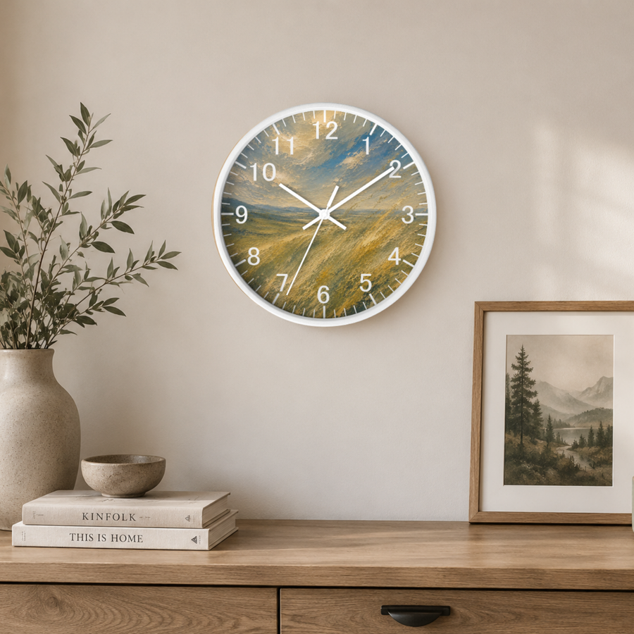 Blue & Gold Abstract Wall Clock – Modern Coastal Art Decor