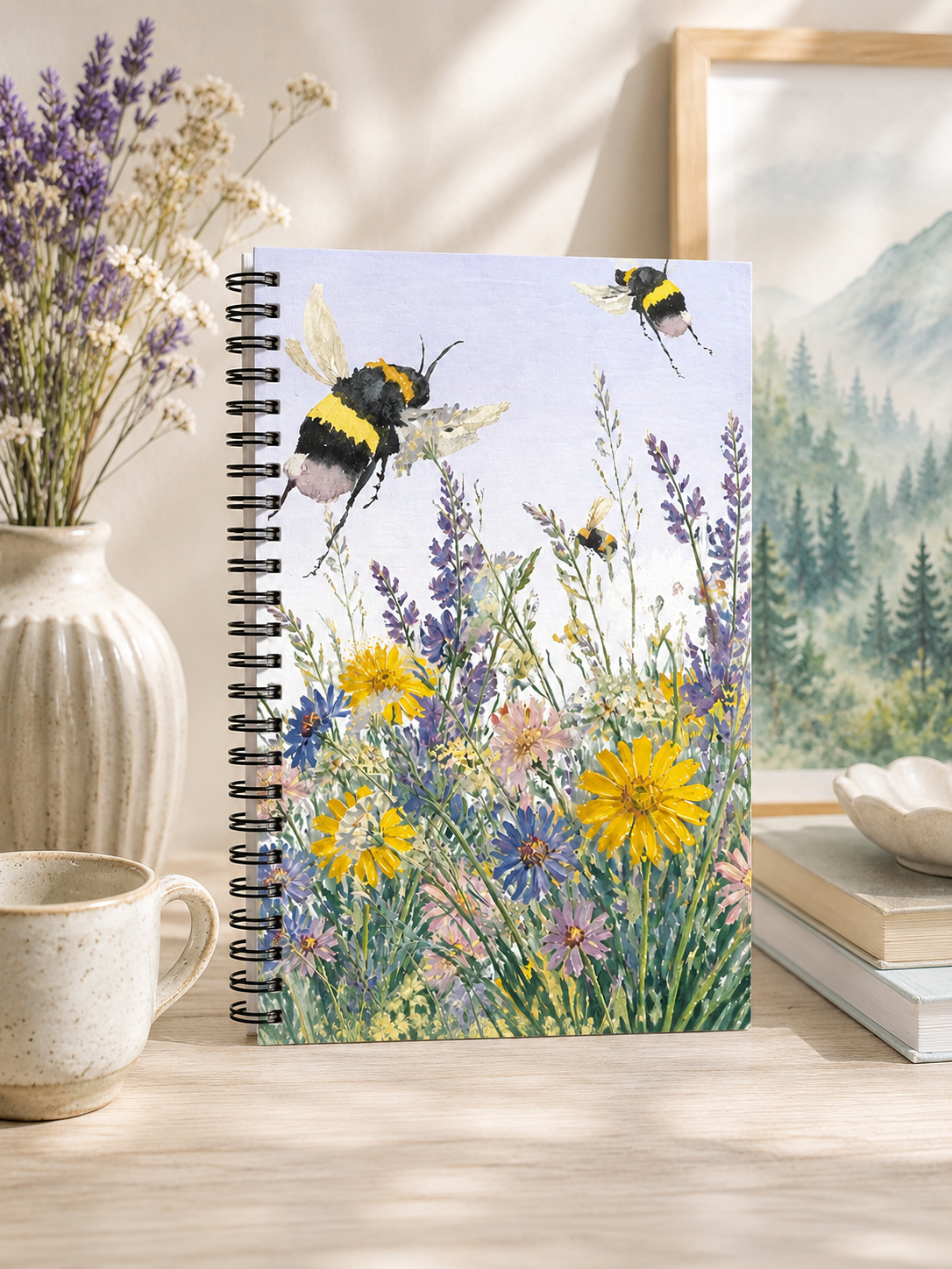 Bumble Bee Wildflower Spiral Notebook | Ruled Line Journal