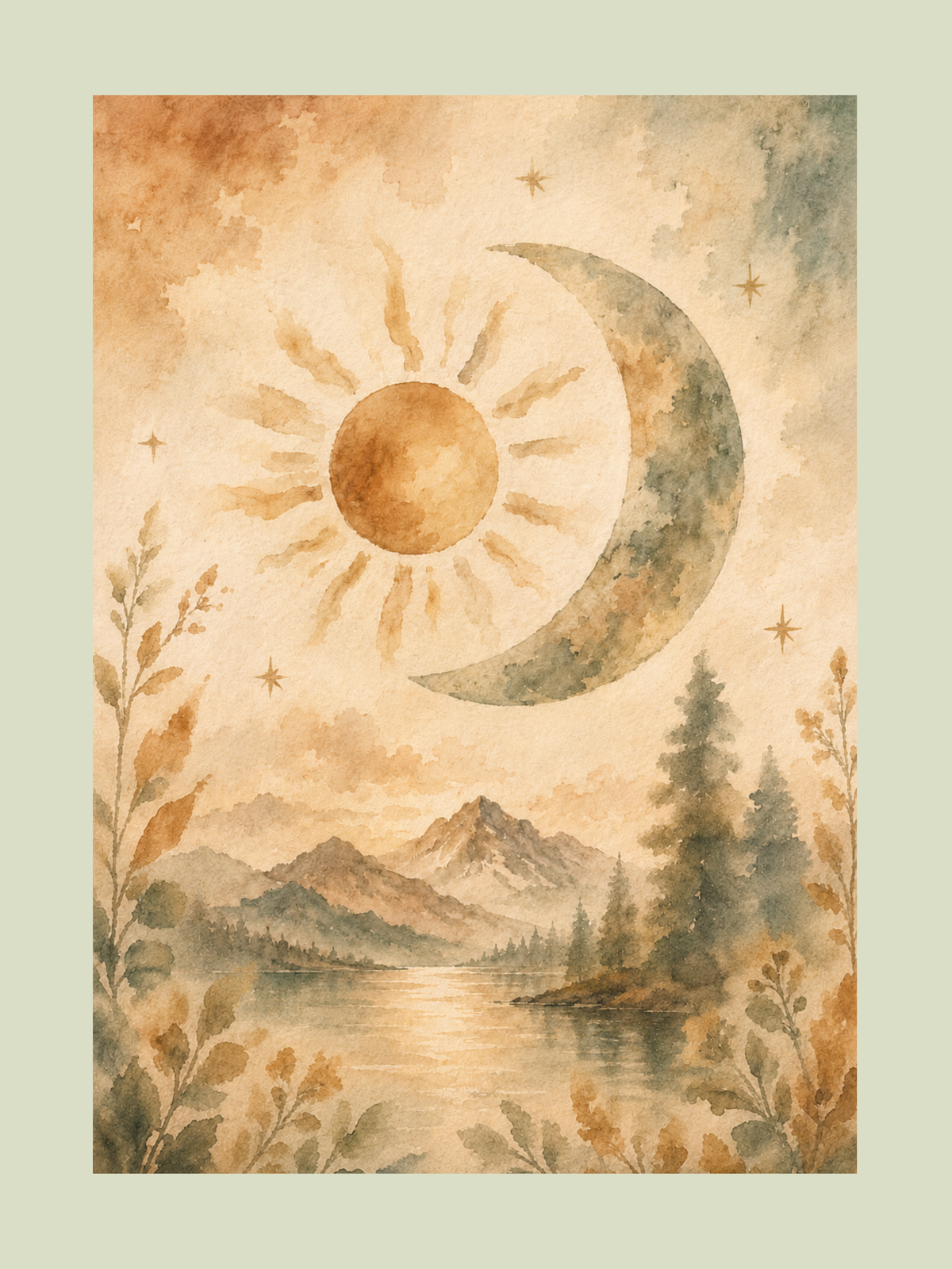 Celestial Balance Sun & Moon Watercolor Poster
