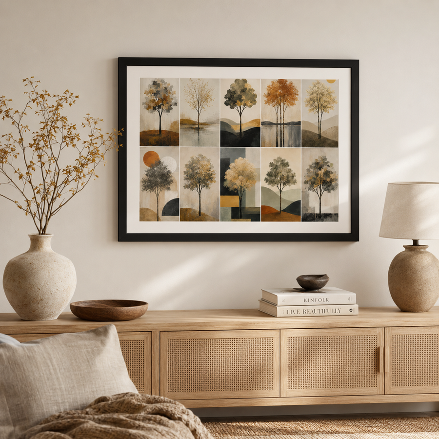 Abstract Tree Landscape Framed Poster | Modern Earthy Wall Art