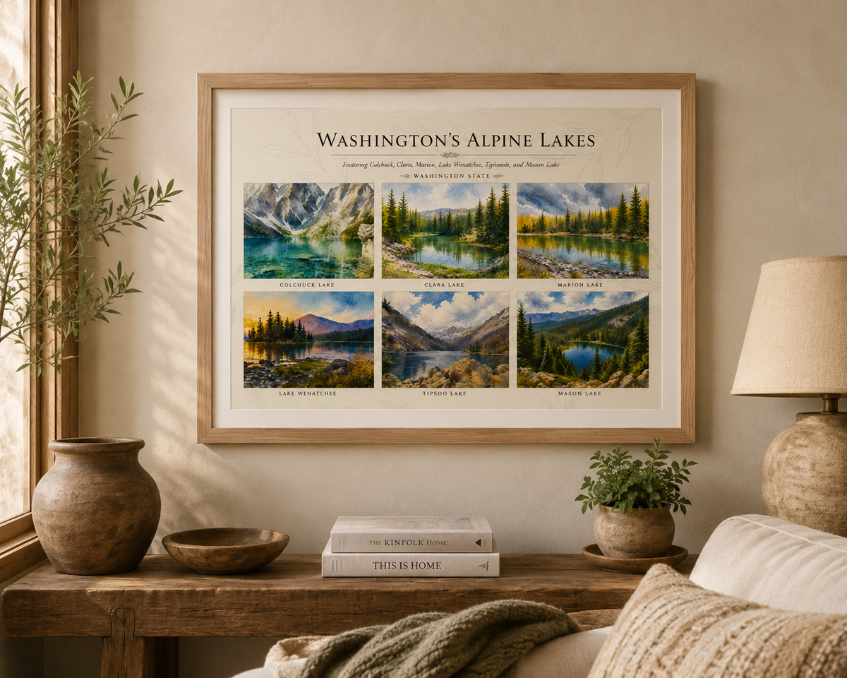 Washington Alpine Lakes Watercolor Framed Poster