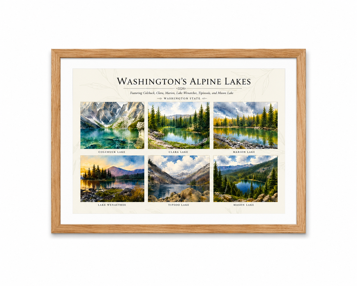 Washington Alpine Lakes Watercolor Framed Poster