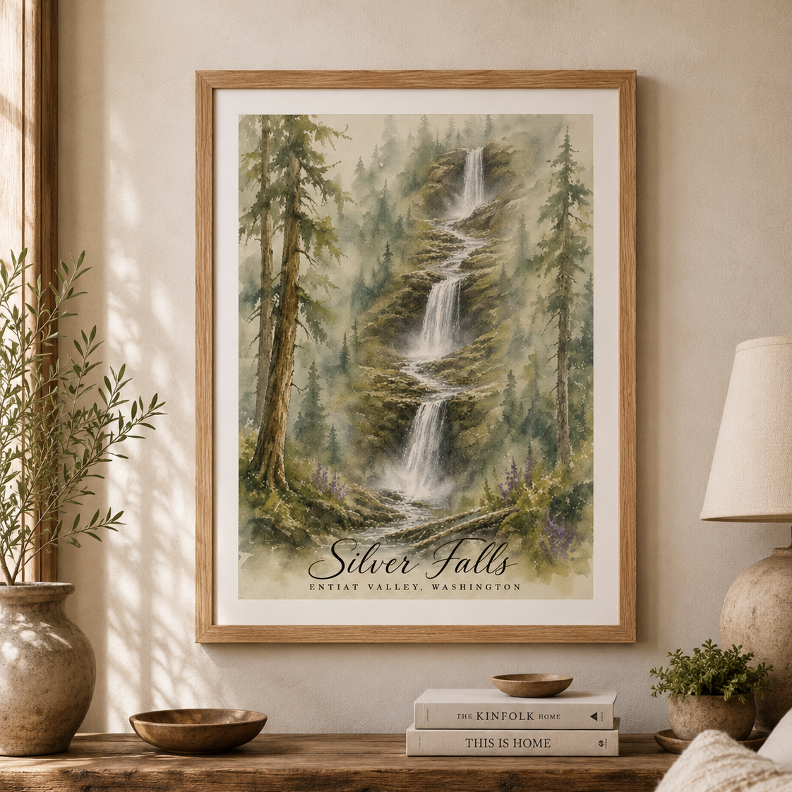 Silver Falls Watercolor Framed Poster | Entiat Valley, WA