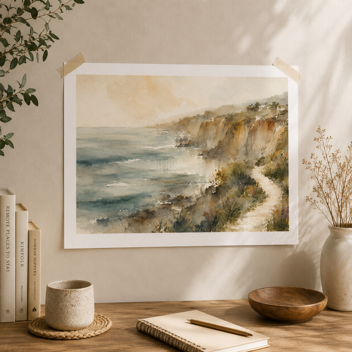 Wildflower Trail Along the Golden Coast Watercolor Poster