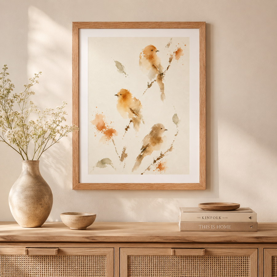 Woodland Birds Watercolor Framed Poster