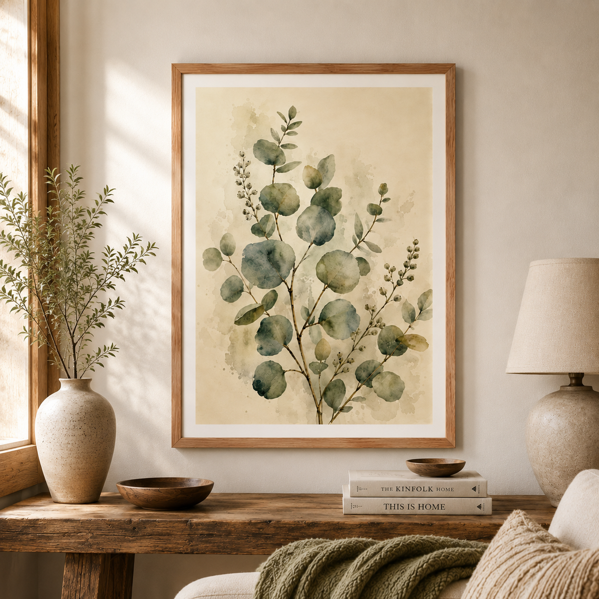 Eucalyptus Branches Watercolor Framed Poster