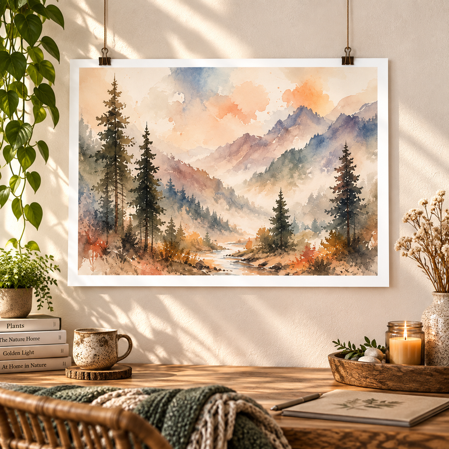 Morning Mist Watercolor Poster