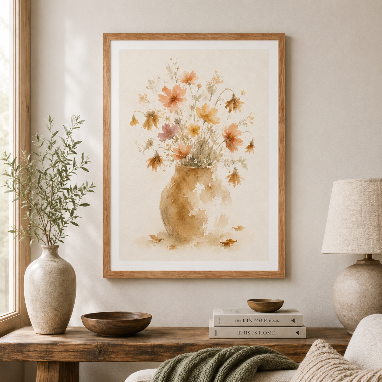 Earthy Wildflower Vase Watercolor Framed Poster