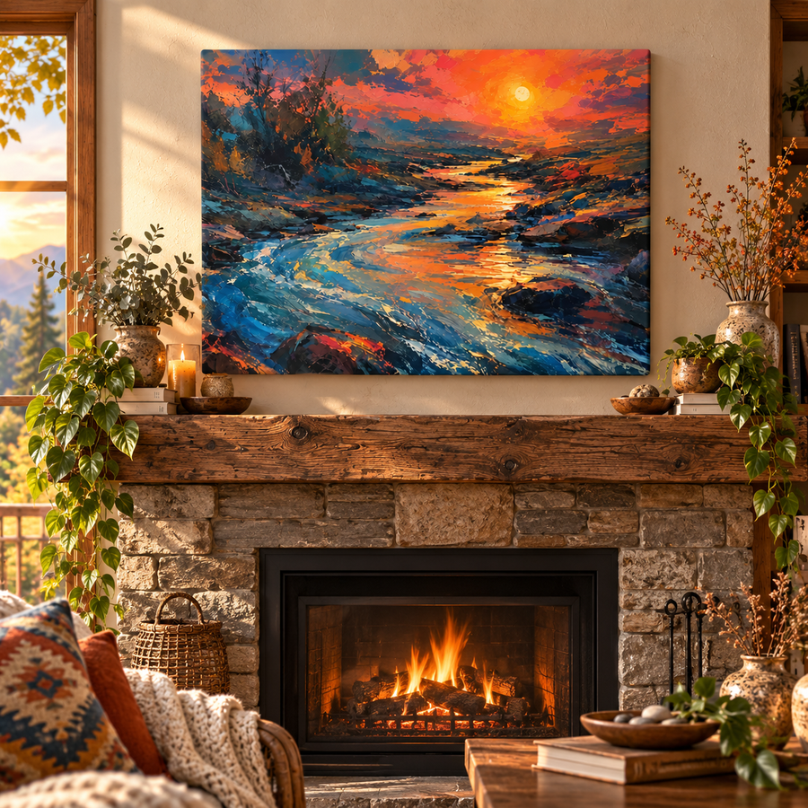 Abstract Creek Sunset Canvas Print | 18×24 Wall Art