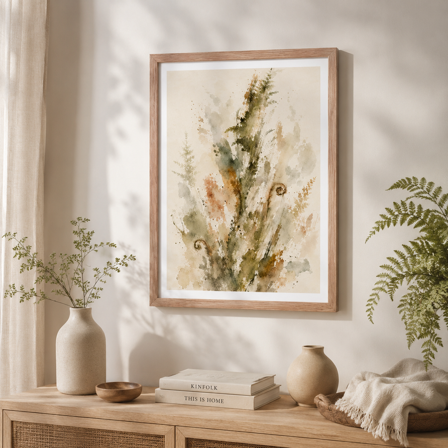 Wild Fern Study Watercolor Framed Poster