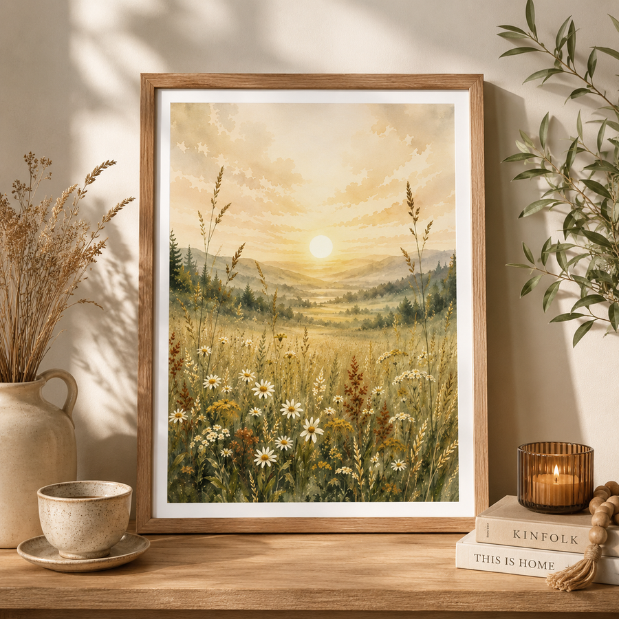 Golden Meadow Watercolor Framed Poster