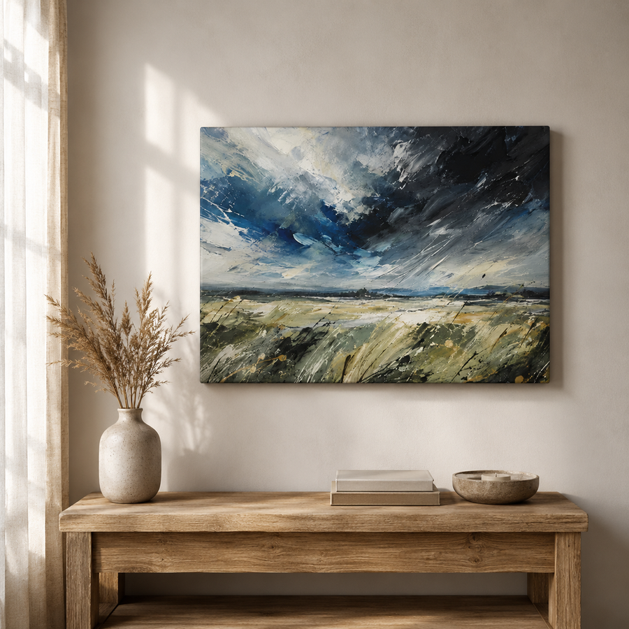 Storm Over Meadow Canvas Print | Abstract Landscape Wall Art 18×24