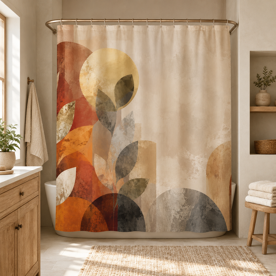Abstract Botanical Shower Curtain – Earthy Modern Leaf Design