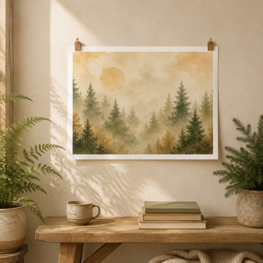 Morning Forest Watercolor Poster