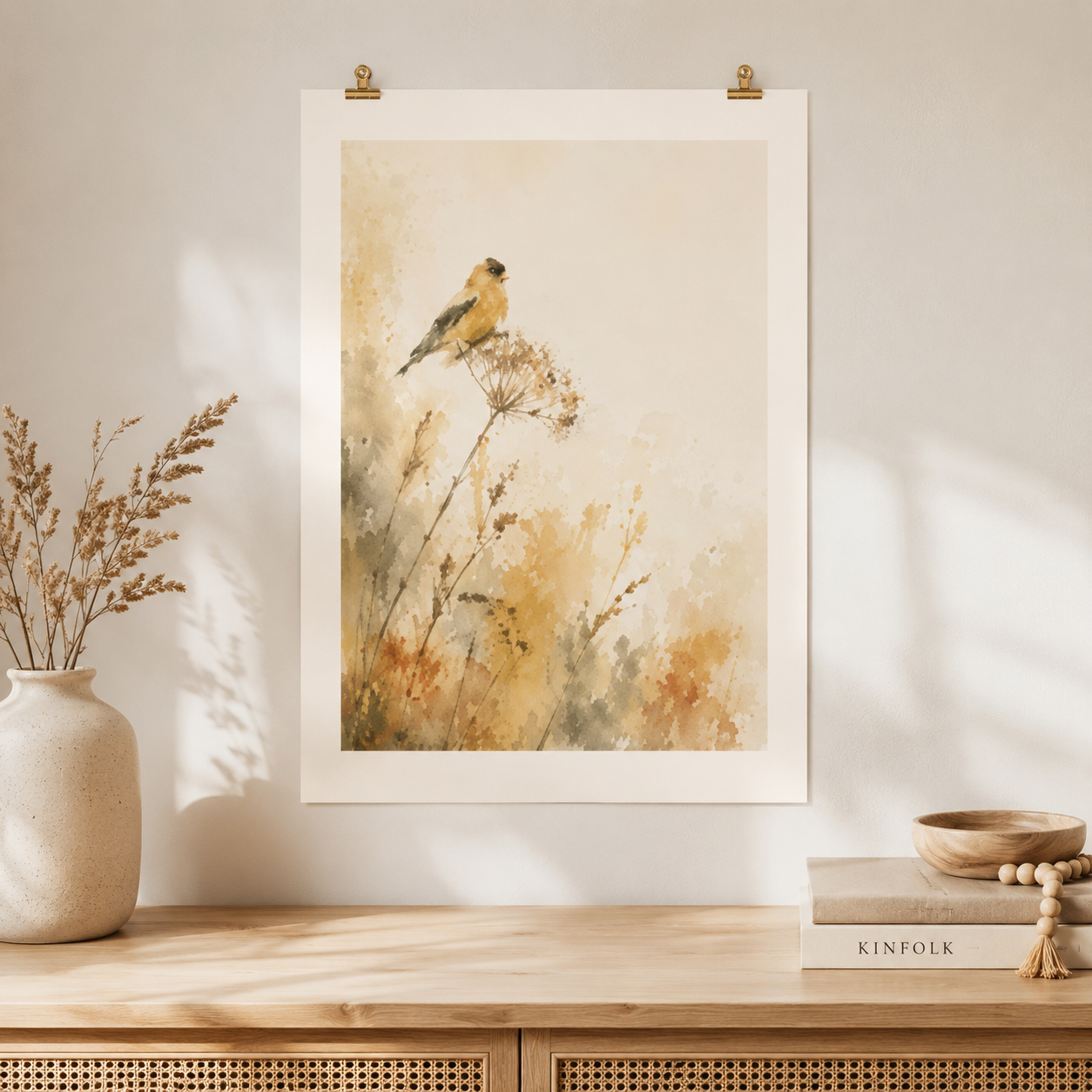 Golden Songbird Watercolor Poster