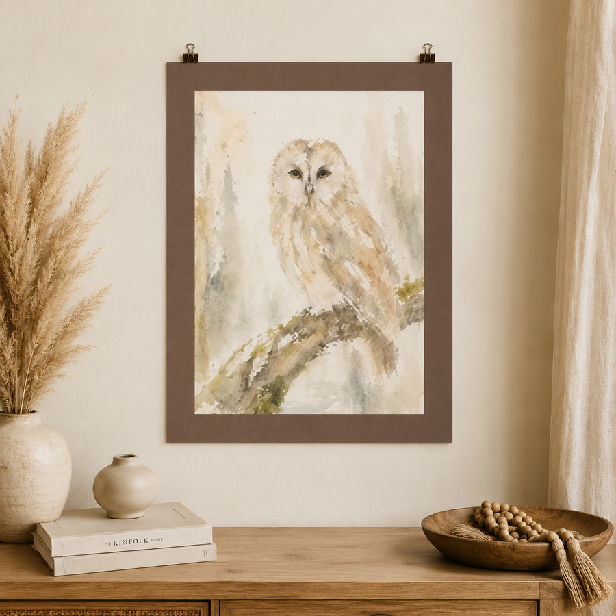 Forest Guardian Owl Watercolor Poster
