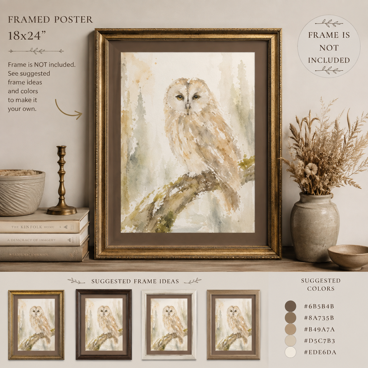Forest Guardian Owl Watercolor Poster