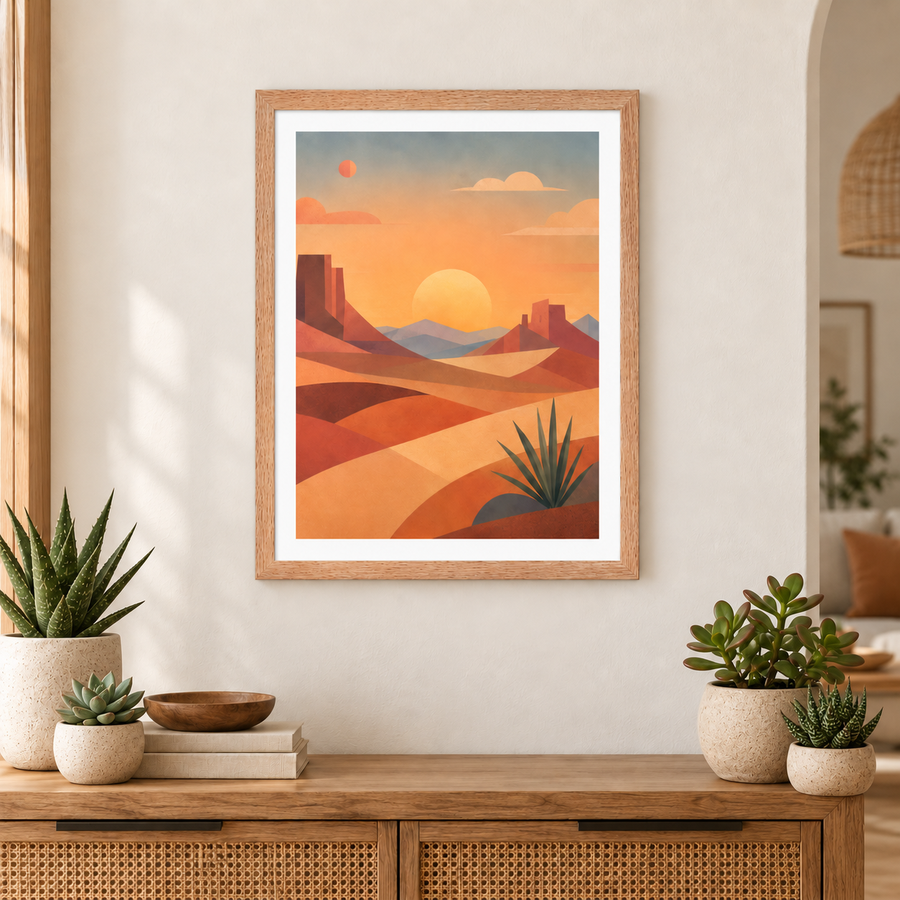 Geometric Desert Sunrise Framed Poster | Southwestern Abstract Wall Art