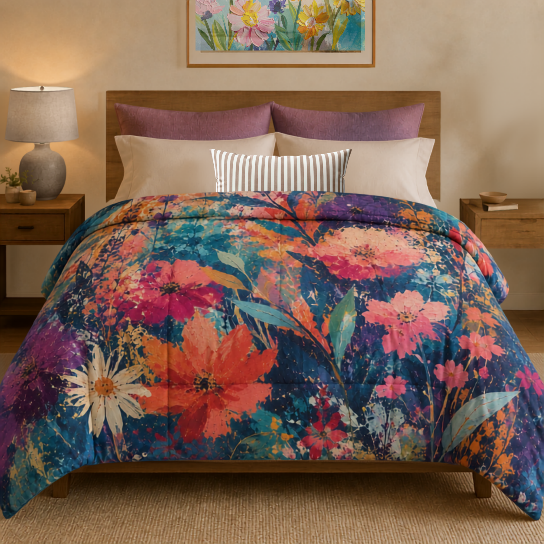 Colorful Wildflower Comforter | Abstract Botanical Floral Comforter