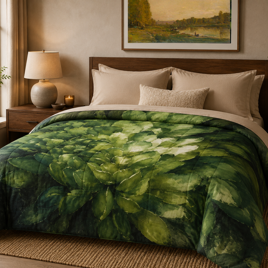 Dark Green Floral Comforter | Moody Botanical Comforter