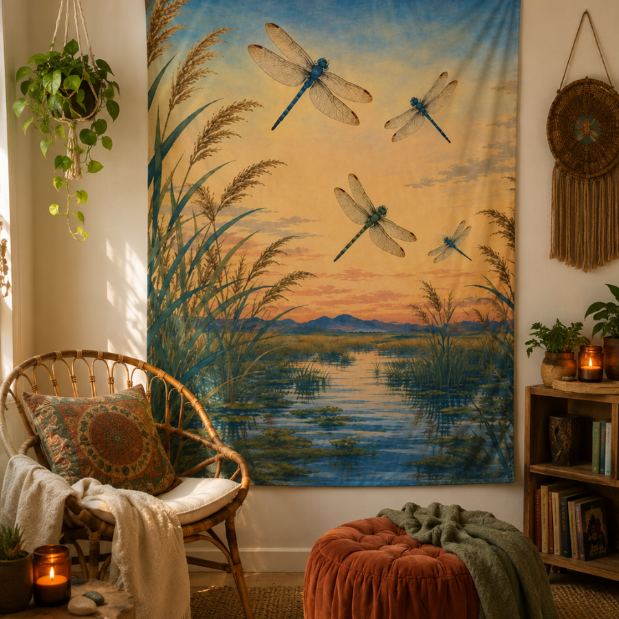Dragonfly Ukiyo-e Indoor Tapestry 50×60 | Japanese Nature Wall Art