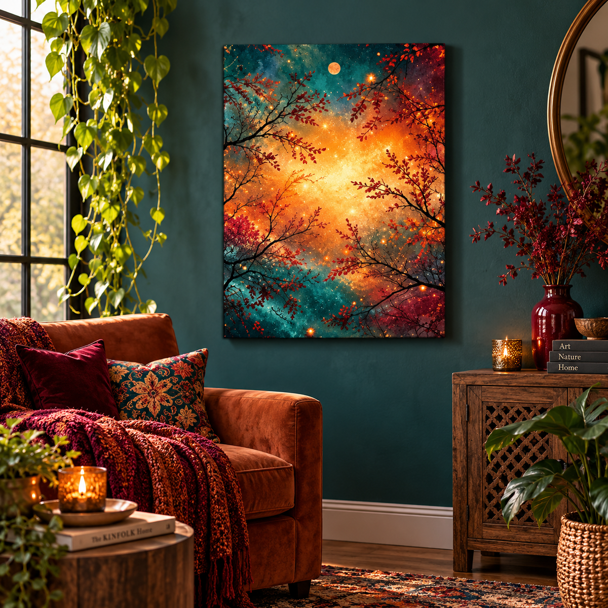 Enchanted Cosmic Forest Canvas 18×24 vertical mystical wall art mockup