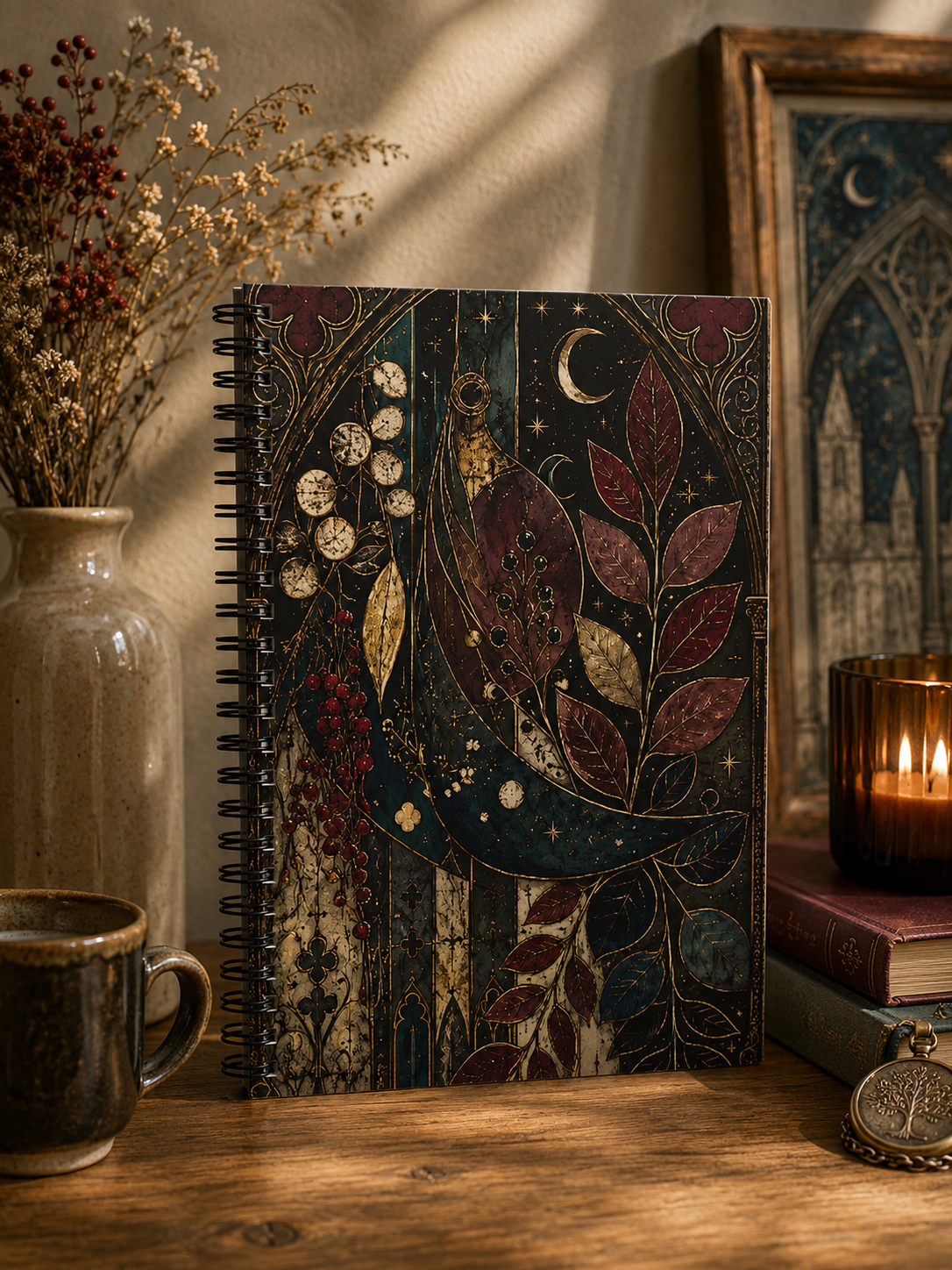 Gothic Botanical Moonlit Spiral Notebook | Ruled Line Journal