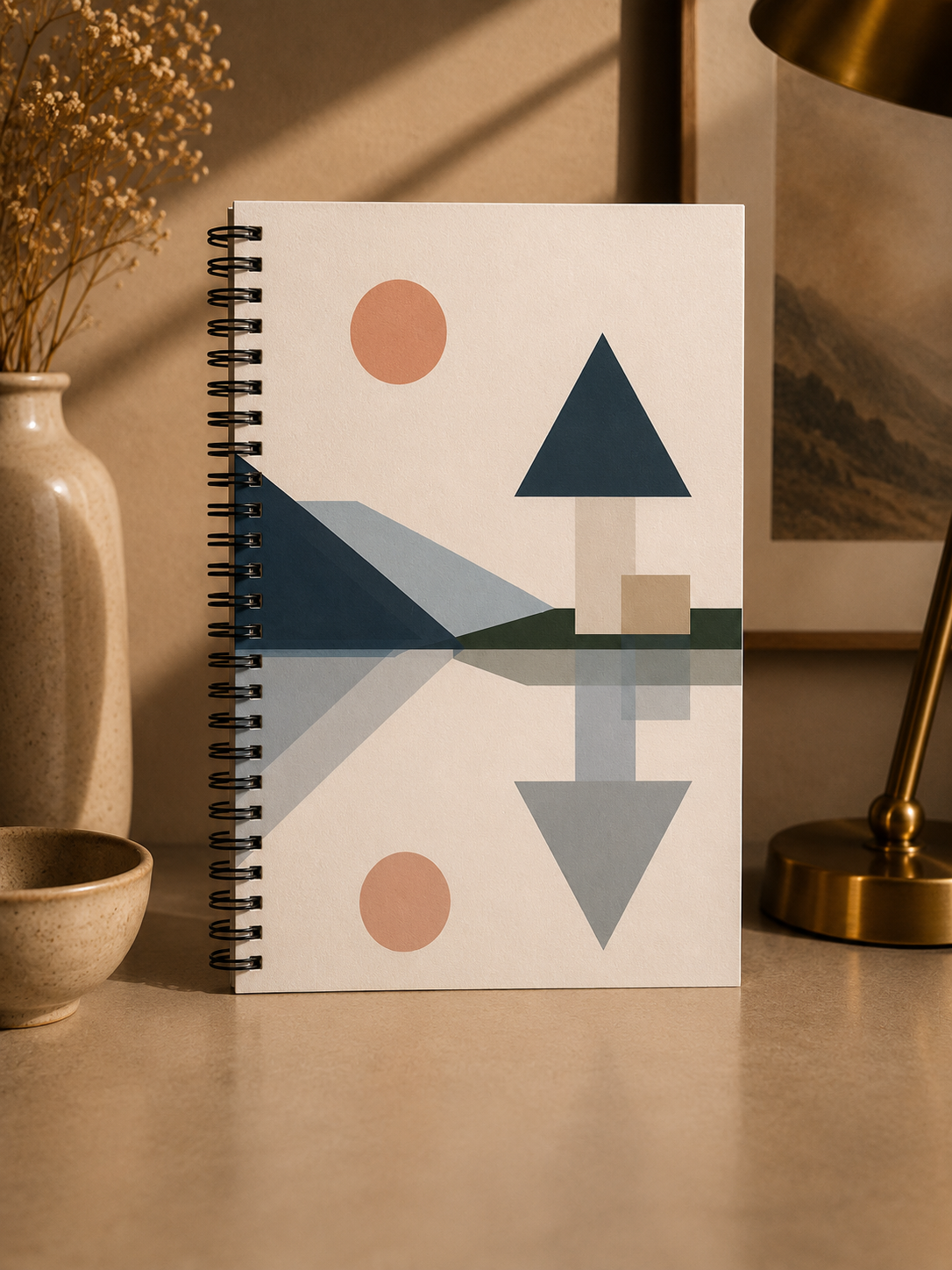 Minimal Geometric Lake Spiral Notebook | Ruled Line Journal
