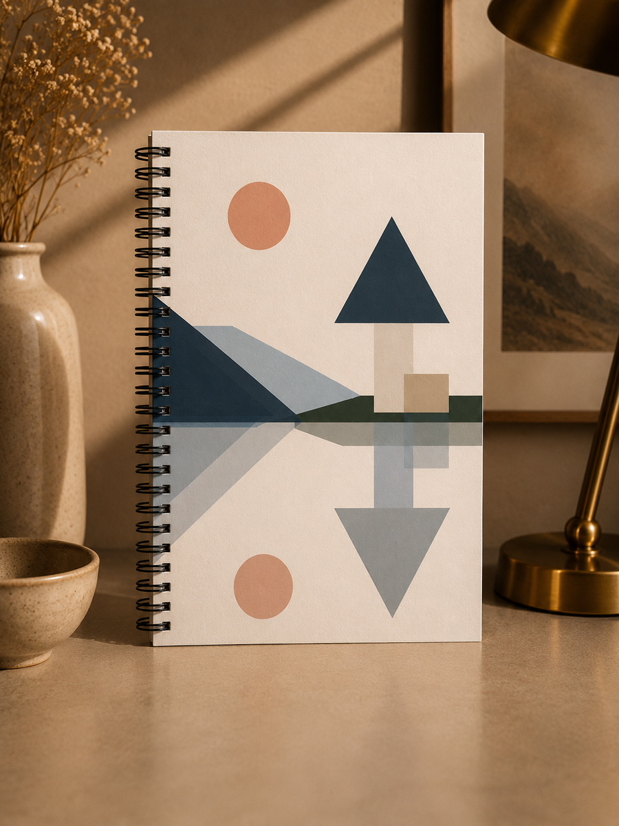 Minimal Geometric Lake Spiral Notebook | Ruled Line Journal