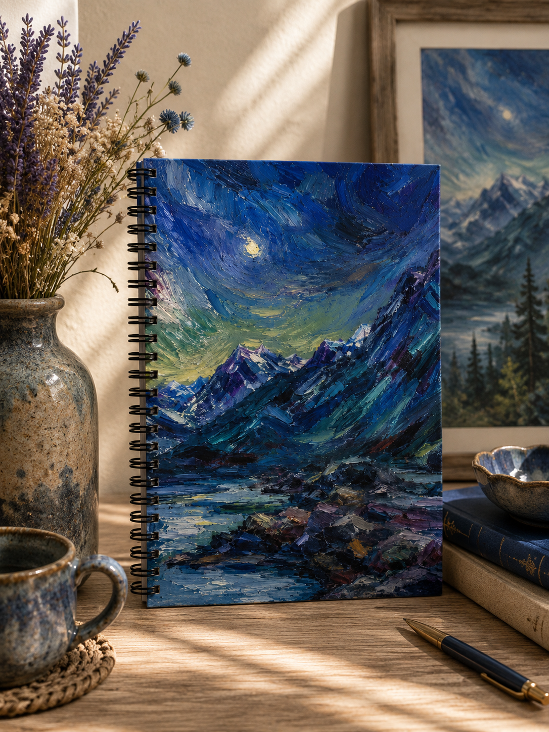 Moonlit Mountain Spiral Notebook | Ruled Line Journal