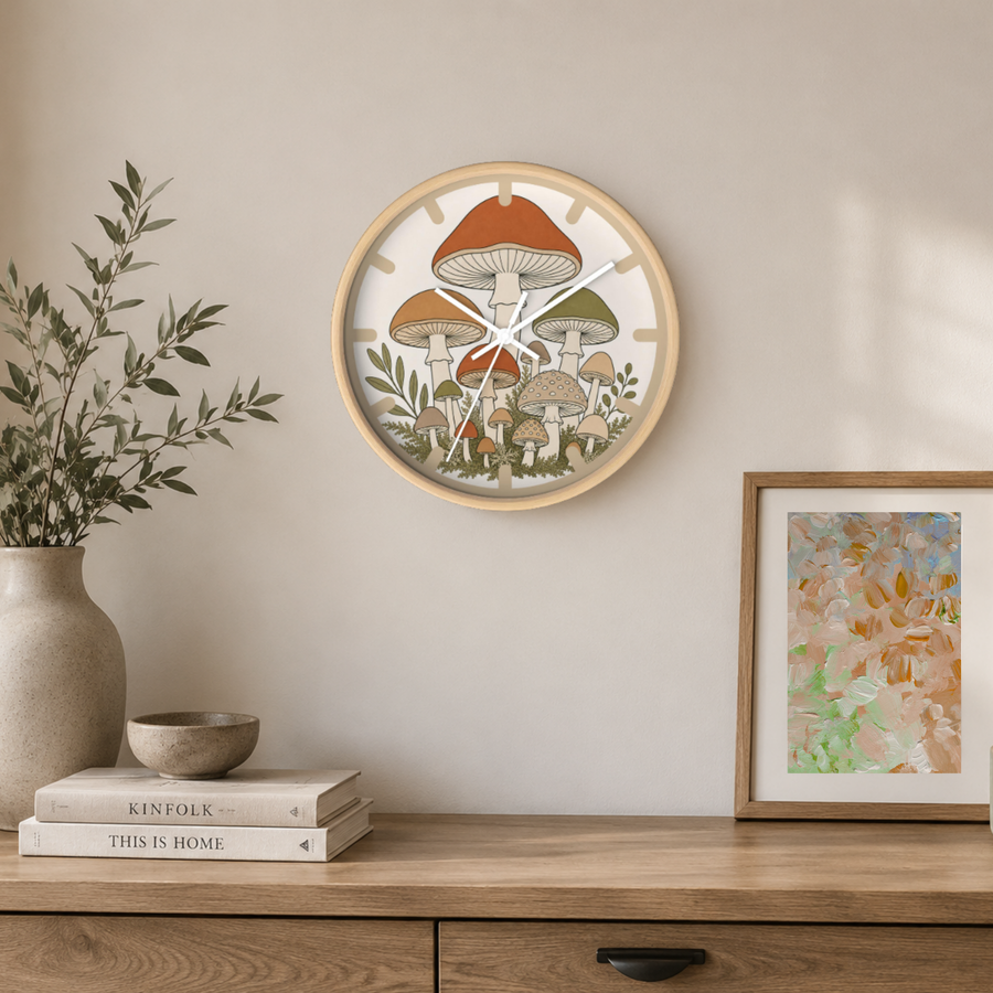 Mushroom Forest Wall Clock | Woodland Nature Decor