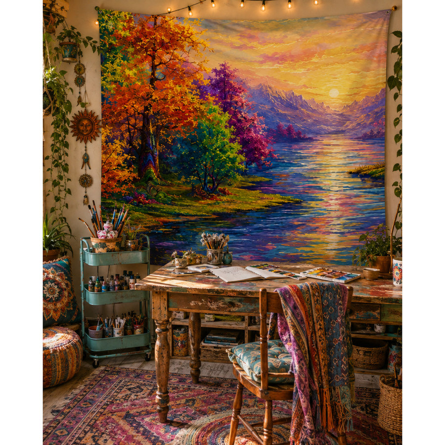 Psychedelic Nature Indoor Tapestry 50×60 | Visionary River Wall Art