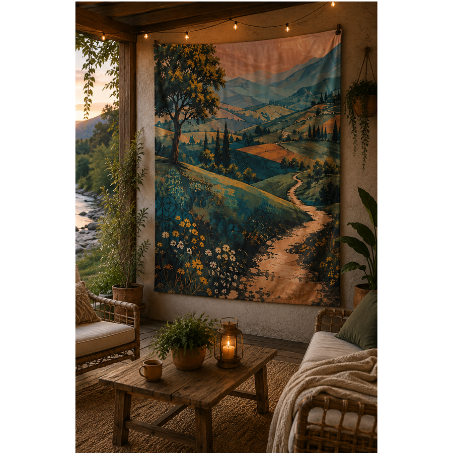 Rolling Hills Street Art Indoor Tapestry 50×60 | Mountain Wall Art