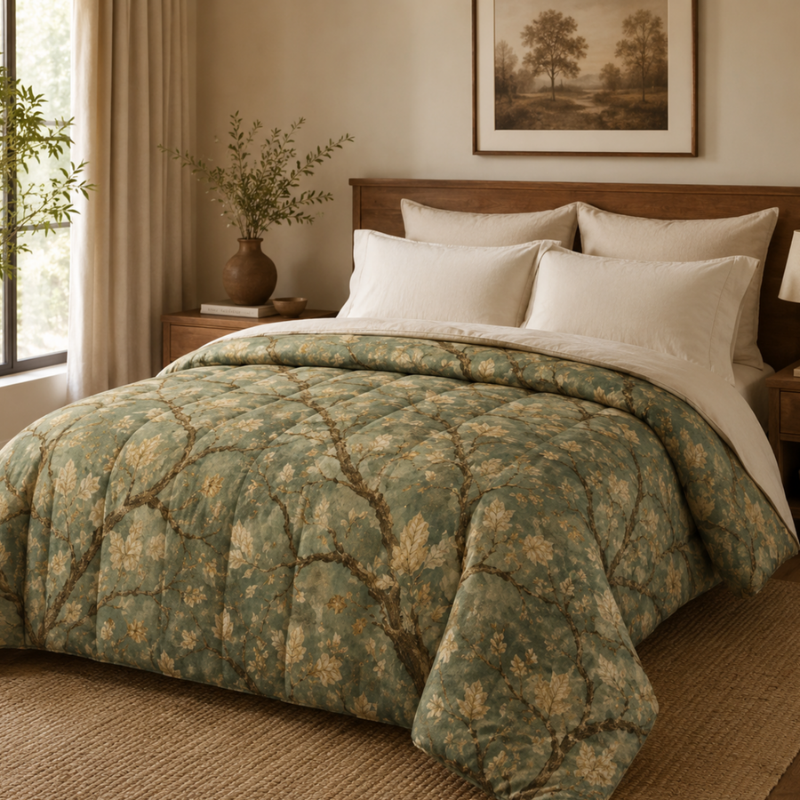 Sage Green Botanical Comforter | Gold Leaf Nature Comforter