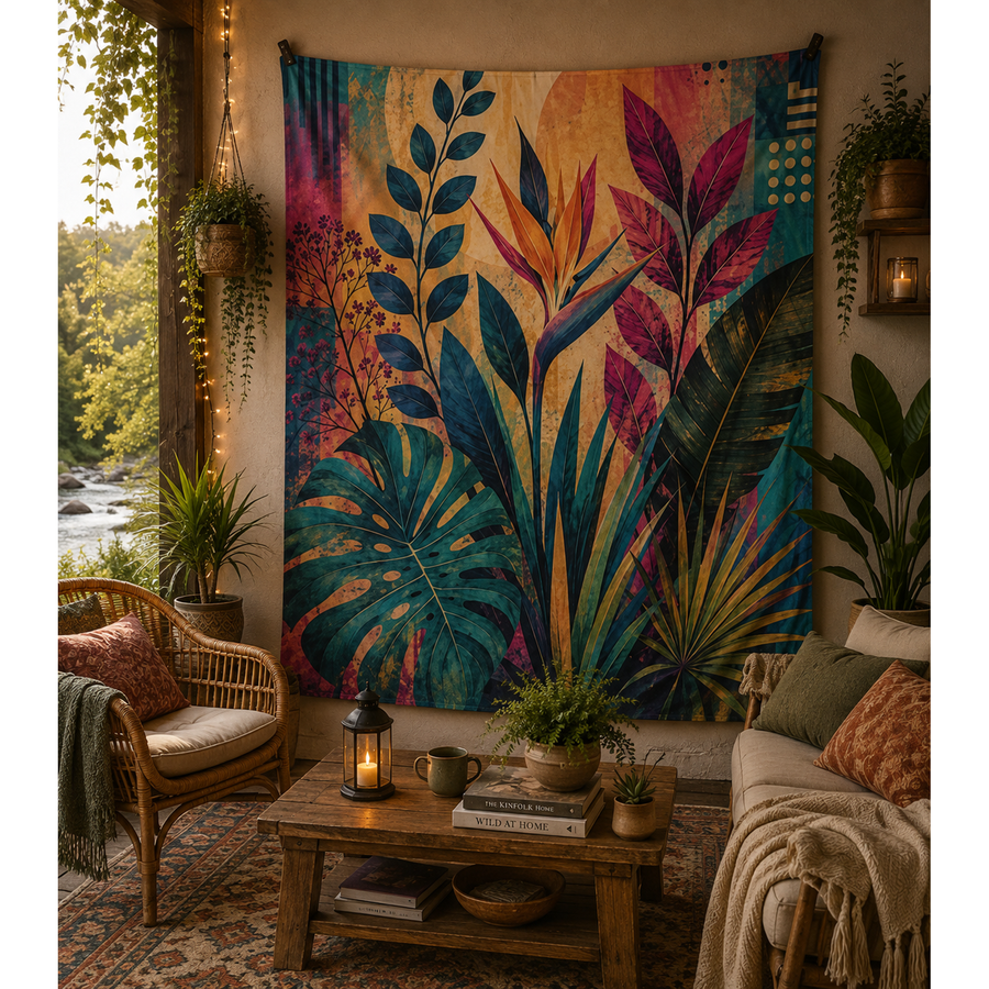Tropical Botanical Street Art Indoor Tapestry 50×60 | Plant Wall Art