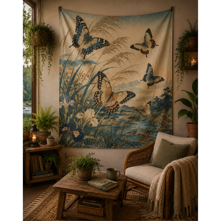 Ukiyo-e Butterfly Indoor Tapestry 50×60 | Japanese Nature Wall Art