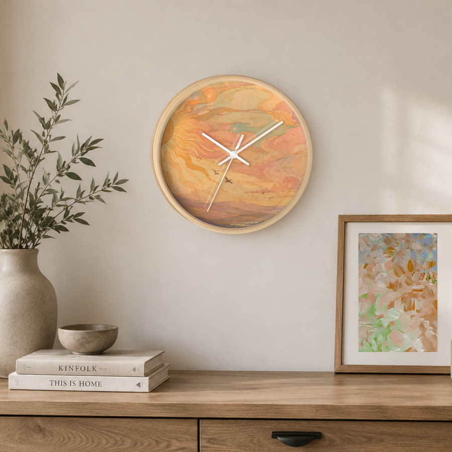 Desert Sky Wall Clock – Abstract Sunset Landscape Decor