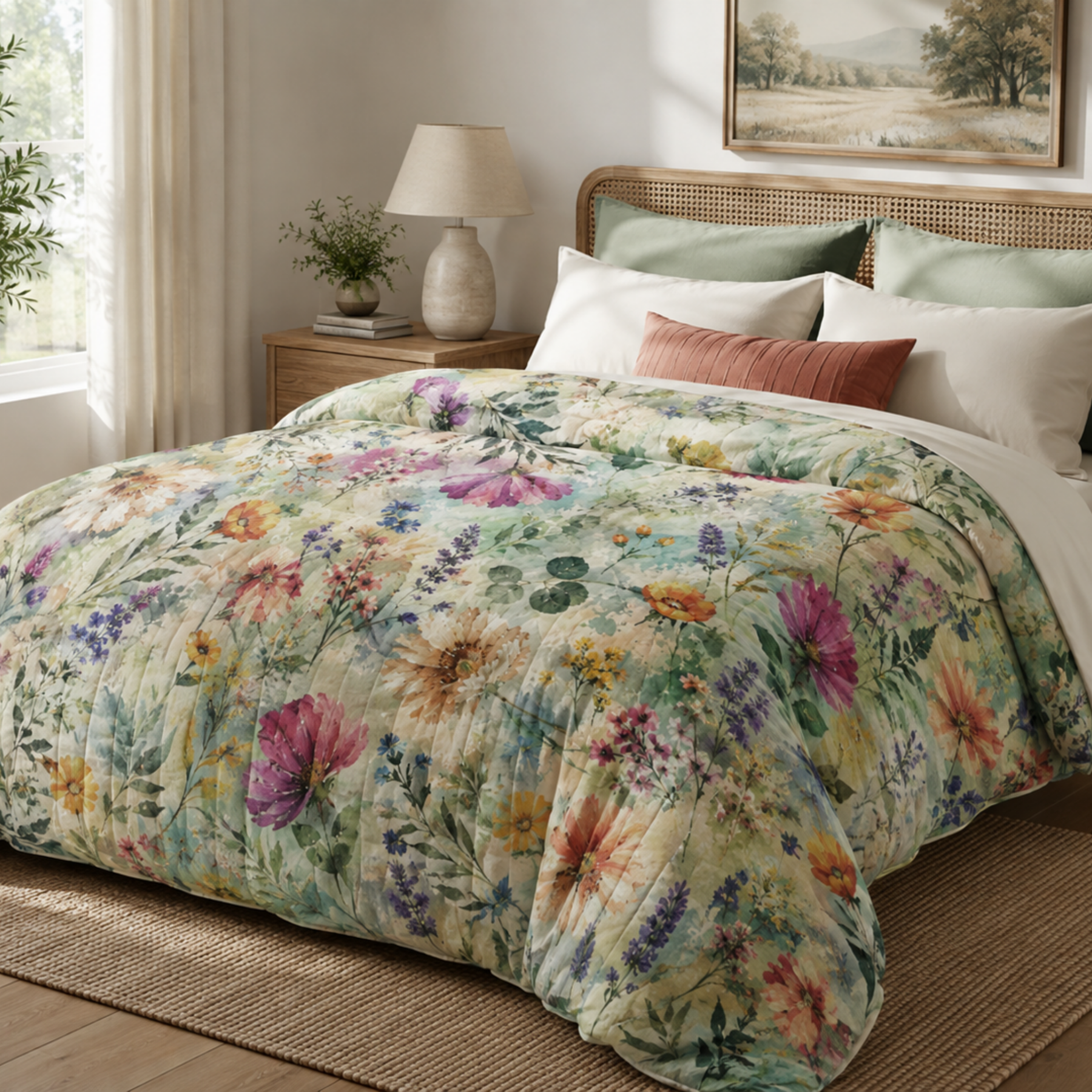 Watercolor Leaf Comforter | Colorful Botanical Comforter