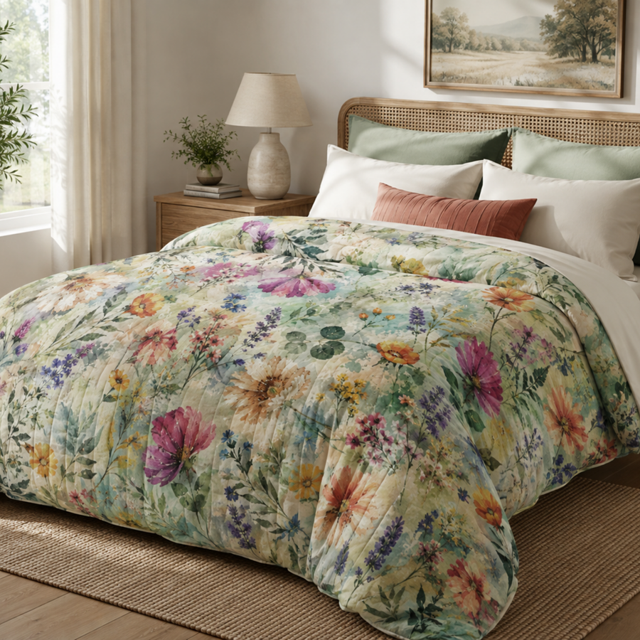 Watercolor Leaf Comforter | Colorful Botanical Comforter