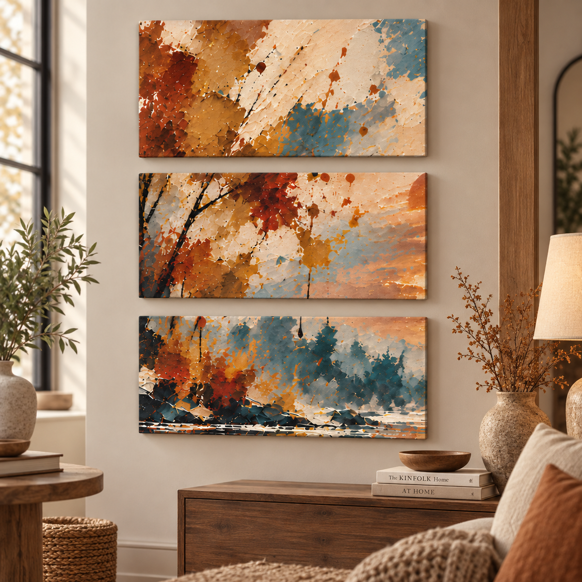 Abstract Autumn 3-Piece Canvas Wall Art 10×20 displayed in one column with three rows