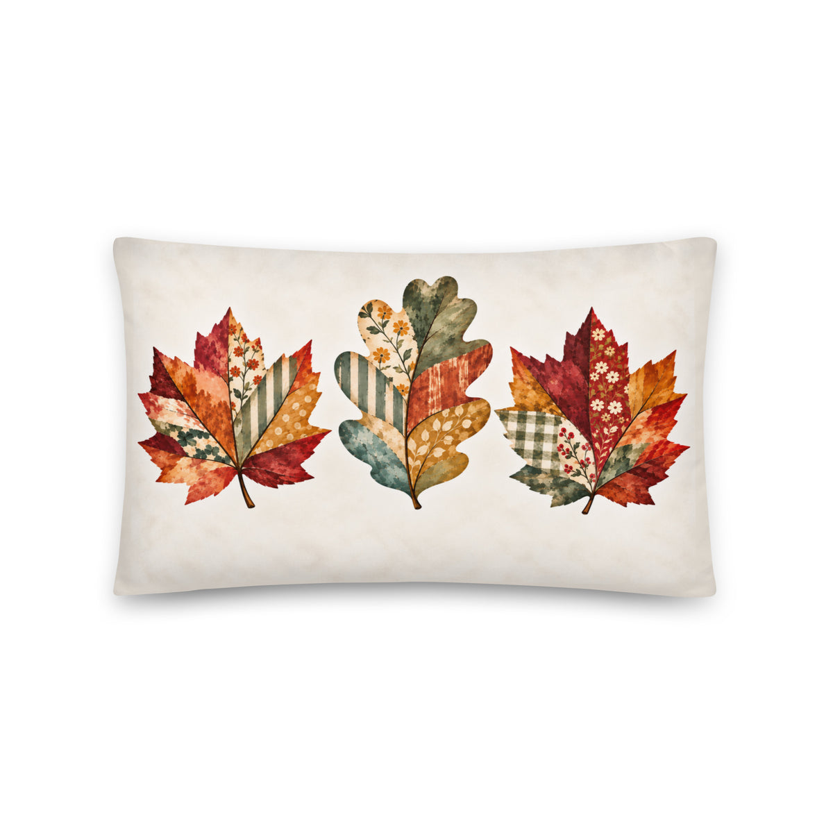 Patchwork Fall Leaves Pillow 20×12 autumn lumbar decor mockup