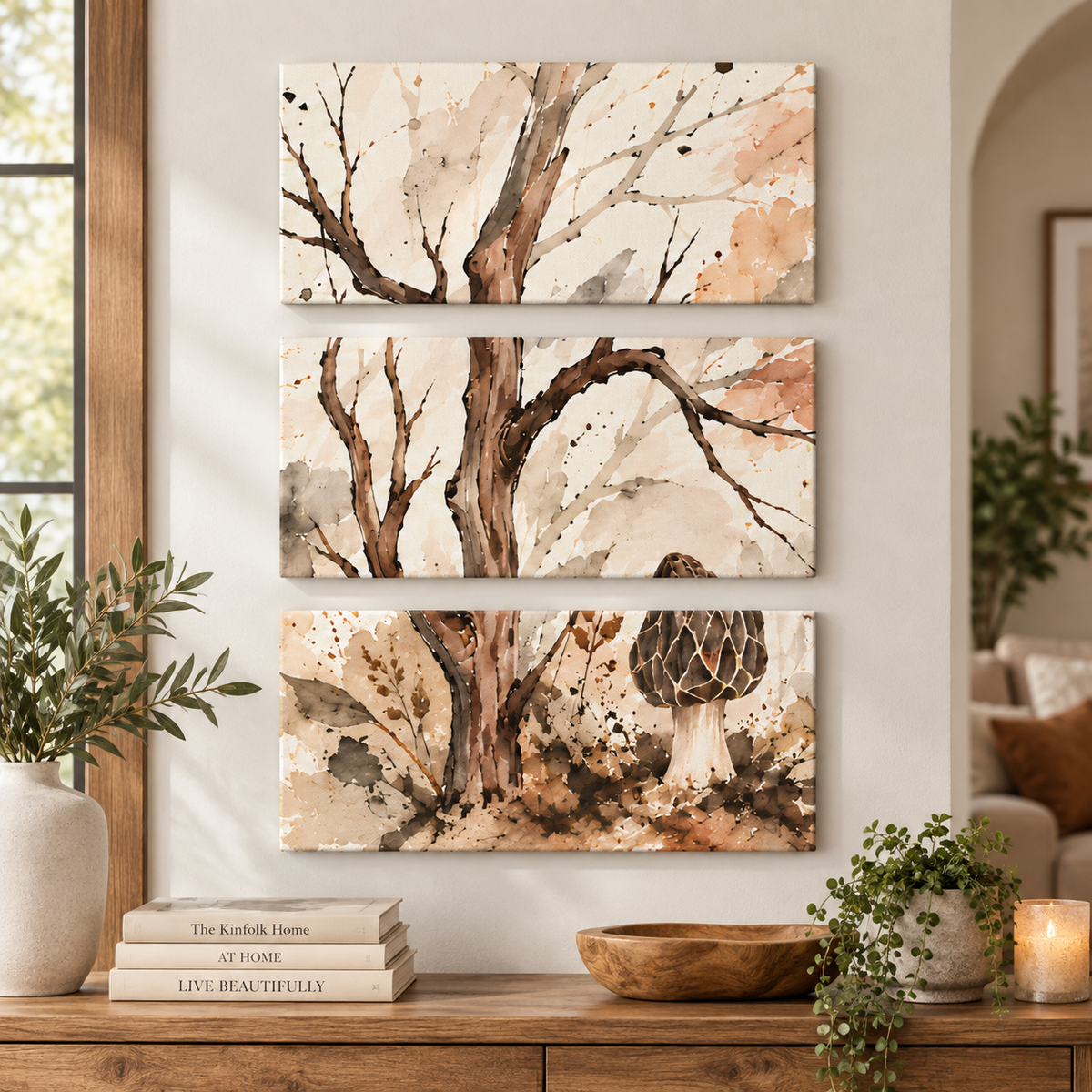 Earthy Botanical 3-Piece Canvas Set 10x20 nature wall art bundle mockup