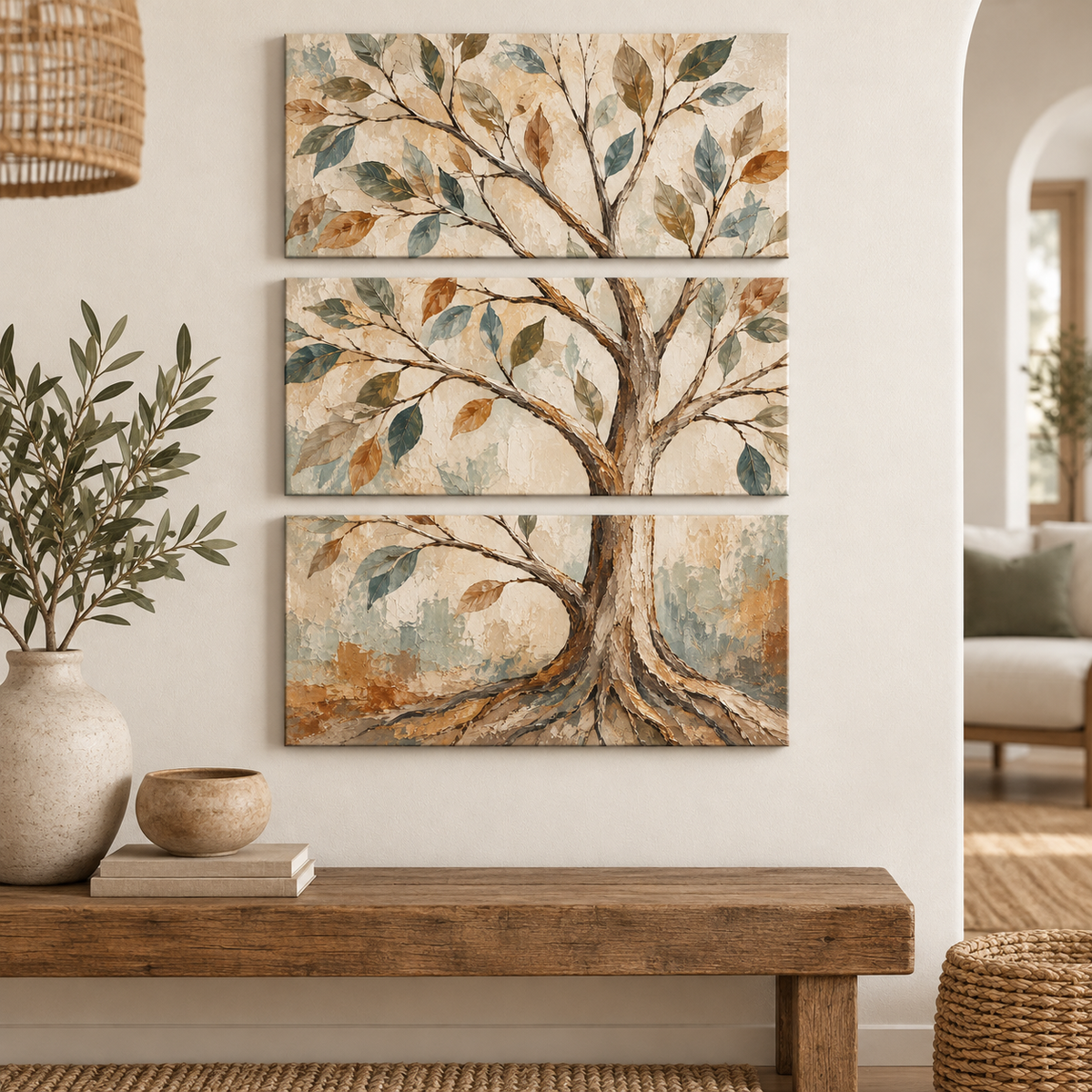 Earthy Tree of Life 3-Piece Canvas Set 10x20 botanical nature wall art bundle mockup