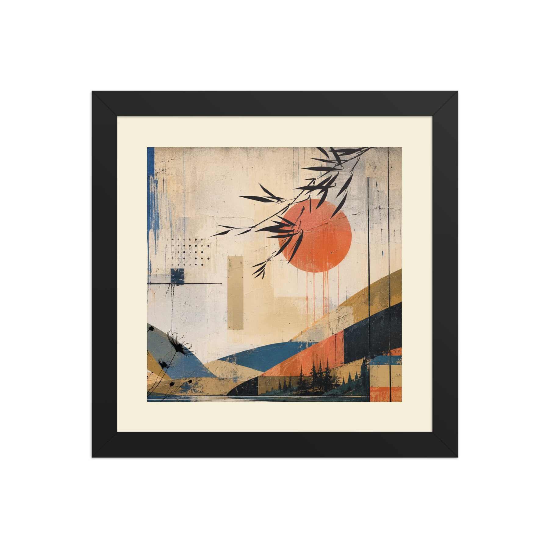 Calm Lake Surrounded by Hills street art framed poster design one, 10×10