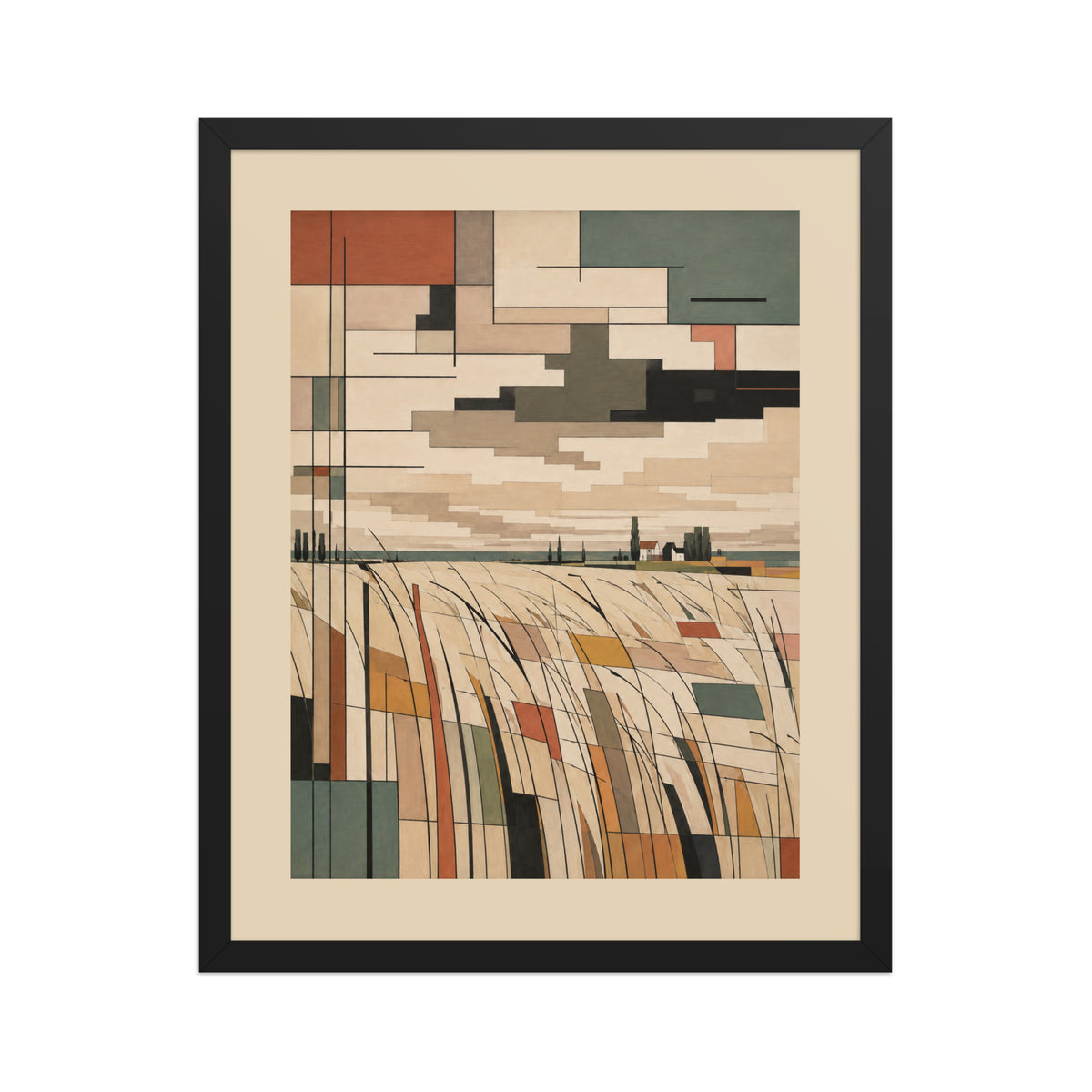 Boho Windswept Meadow framed poster design one, 16×20