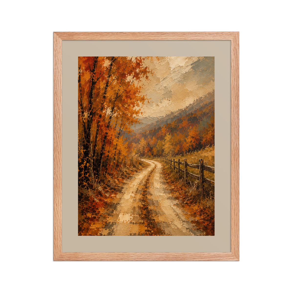 Autumn Backroad abstract fall landscape framed poster design one, 16×20