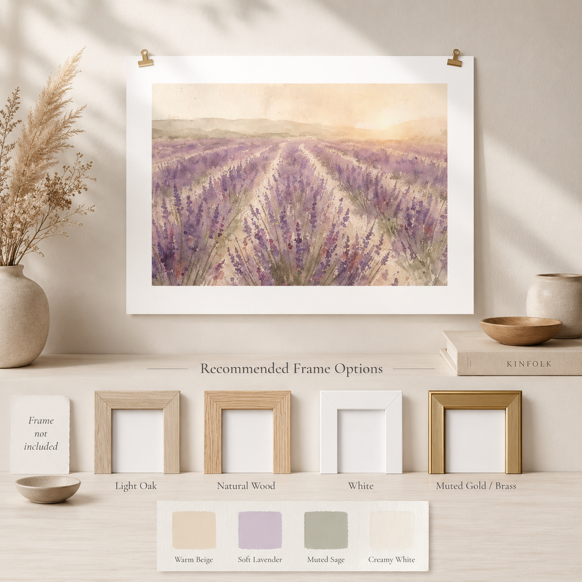 Lavender Sunrise Watercolor Poster 24×18 alternate horizontal wall art mockup